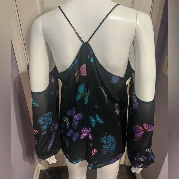 Express Sz S Rainbow Butterfly Blouse Flowy Fairycore Chic Festival Whimsical - Picture 3 of 5